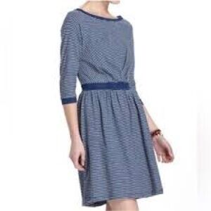Anthropologie Postage Stamp Blue and White 3/4 Sleeve Dress